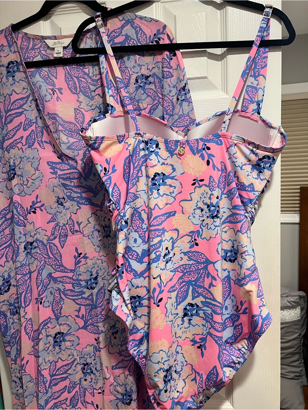 Lilly Pulitzer Pink and Purple Floral One-Piece Swimsuit with Matching Cover-Up - Picture 4 of 10